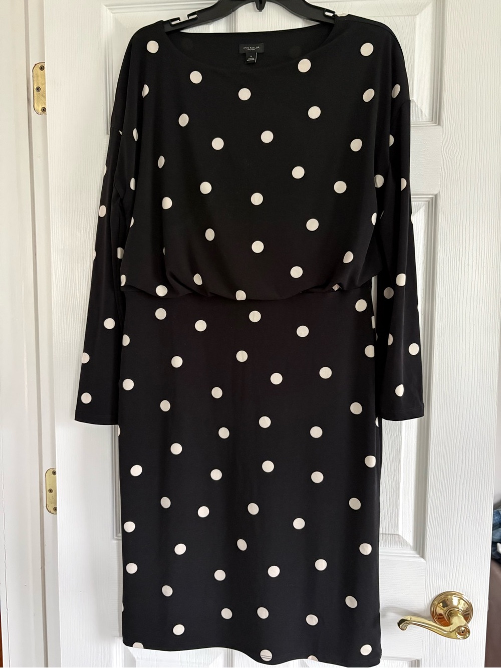 Ann Taylor Black Long-Sleeve Polka Dot Dress